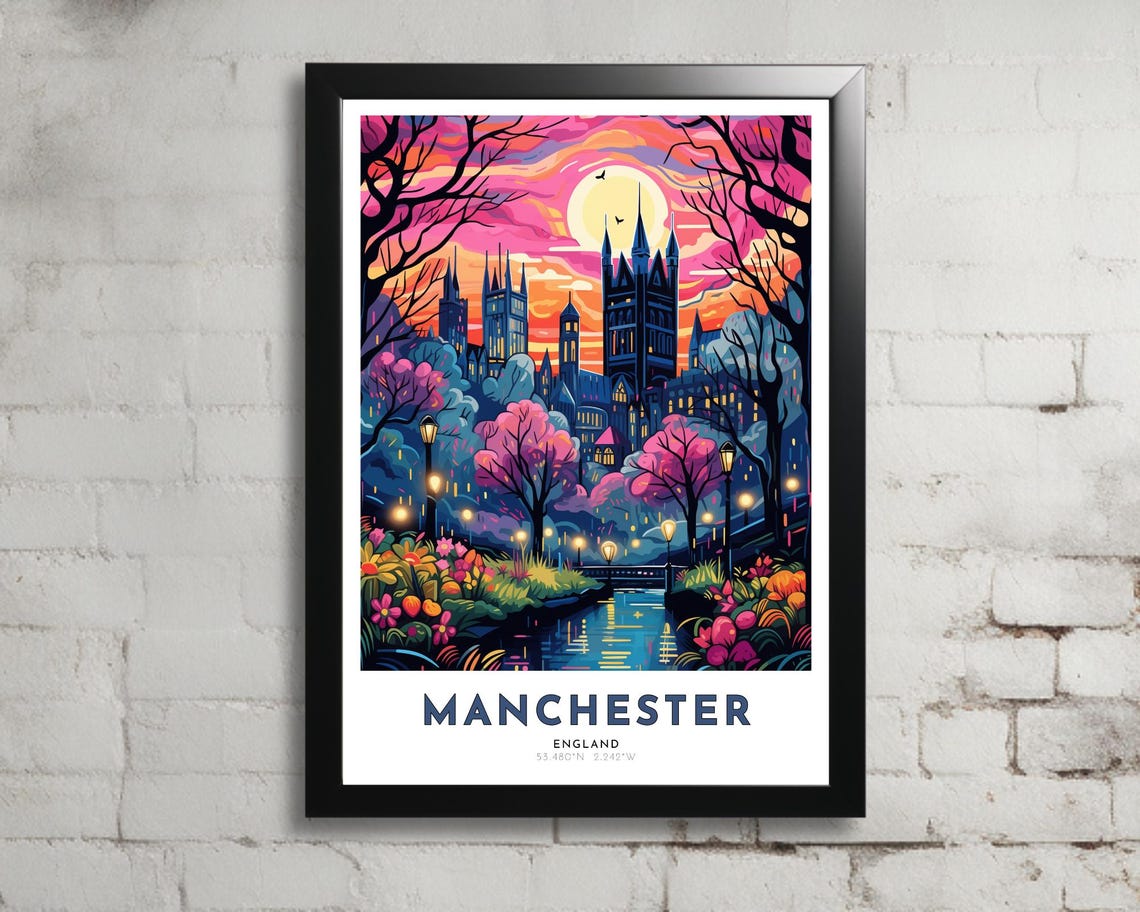 Manchester England Sunset Park Gothic Towers Spring Blossom Poster