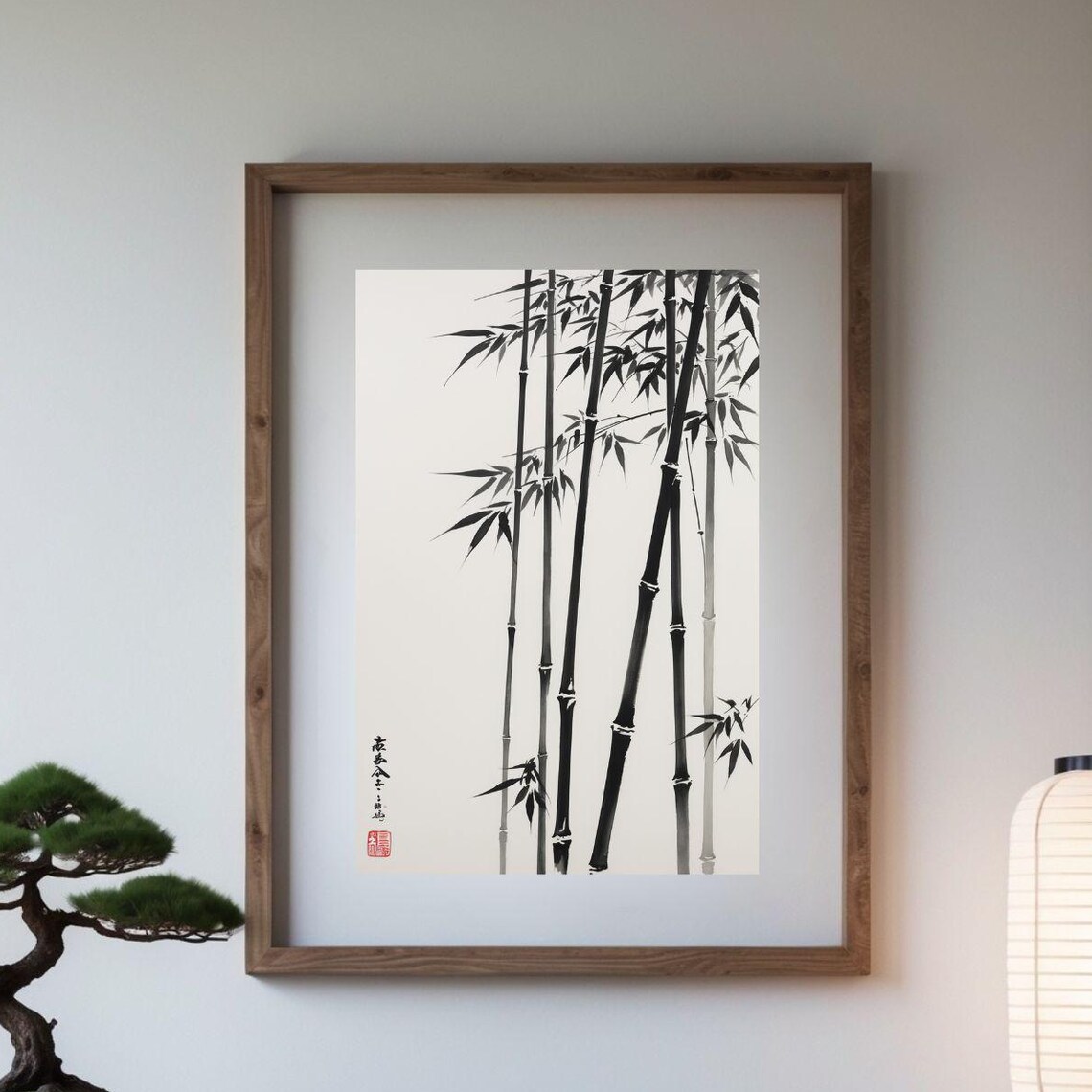 Japanese Bamboo Ink Painting Zen Minimalist Nature Art Poster