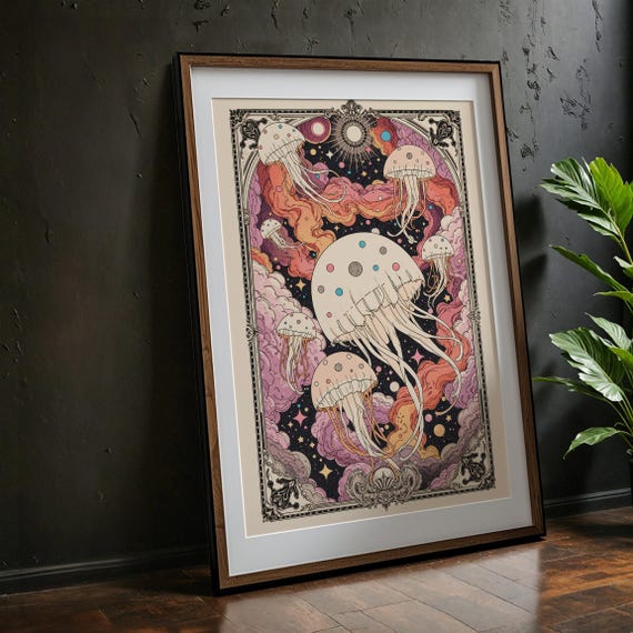 Celestial Jellyfish Art Print Cosmic Ocean Fantasy Poster