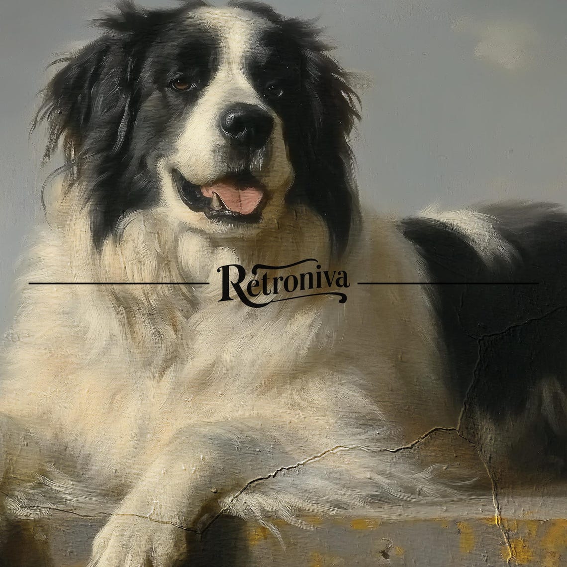 Black and White Newfoundland Dog Lying on Pier Vintage Pet Poster - Image 7