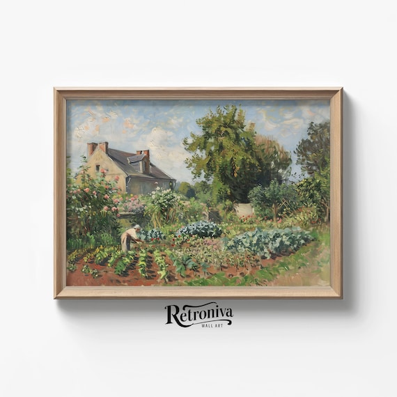 Summer Cottage Garden With Gardener Vintage Impressionist Blooms Poster