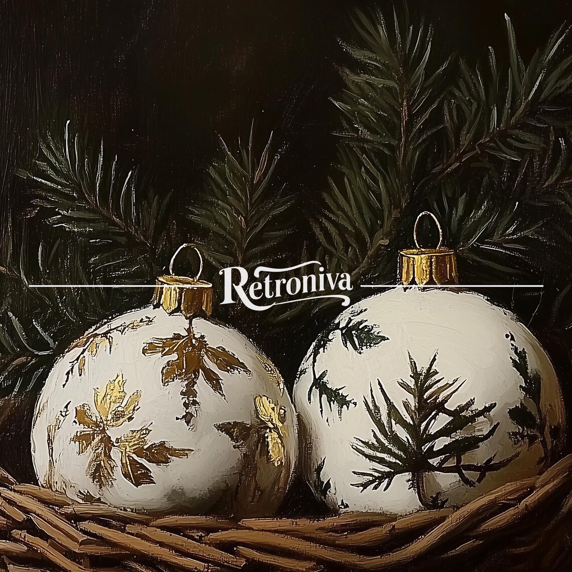 White Christmas Baubles Basket Dark Moody Vintage Still Life Poster - Image 7