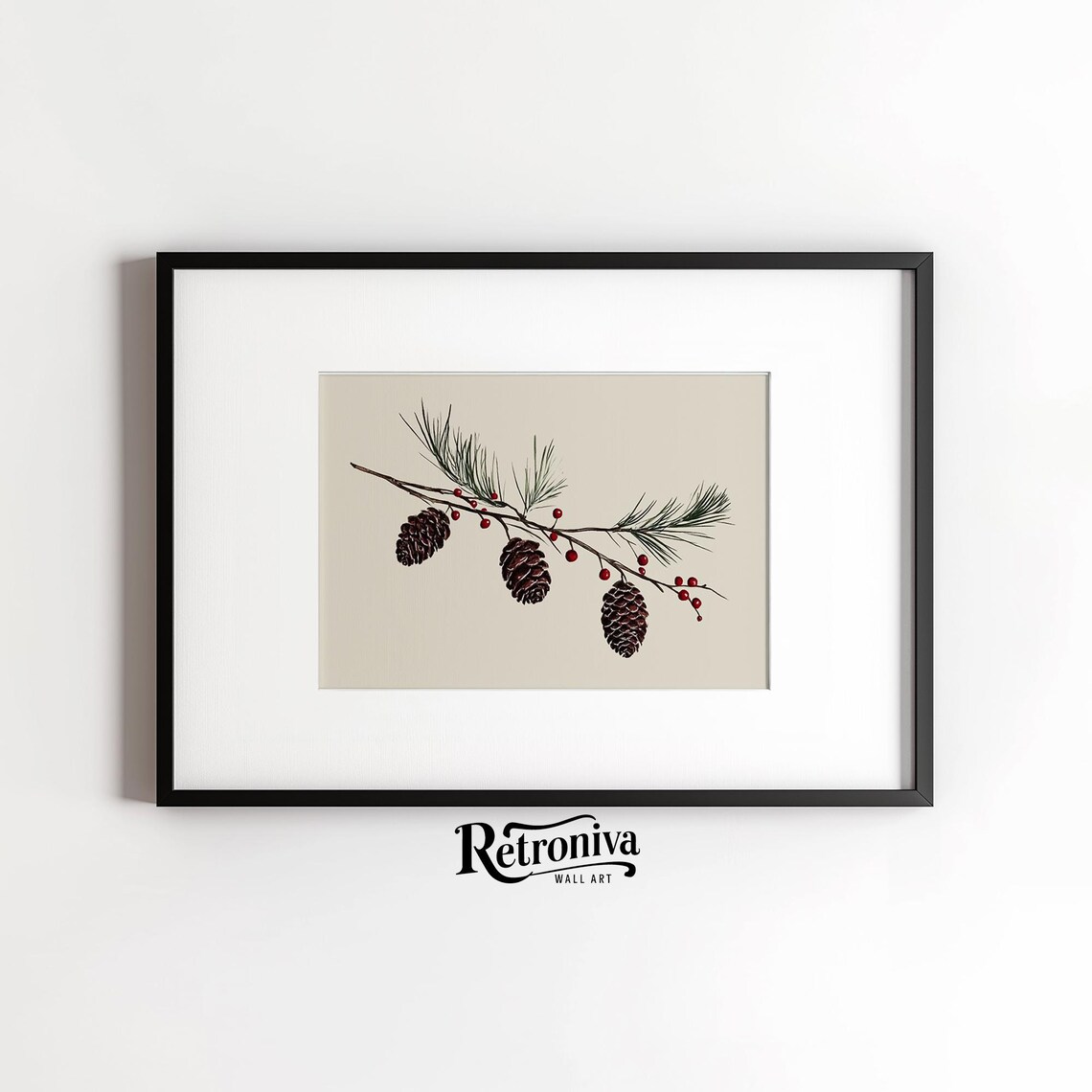 Pinecones And Red Berries Branch Vintage Winter Botanical Print - Image 6