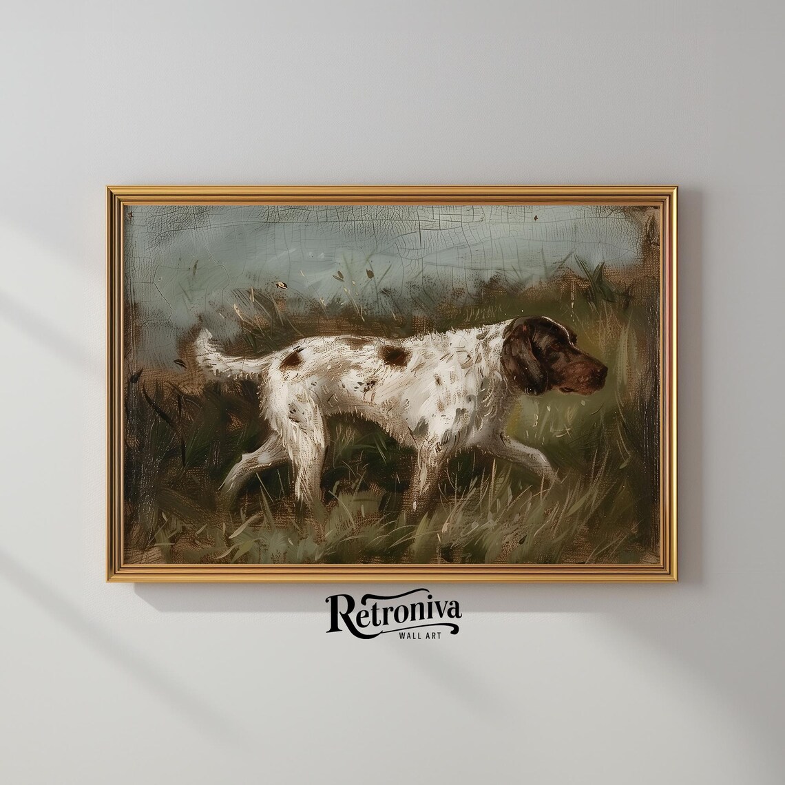 Hunting Dog in Grassy Field Vintage Antique Bird Dog Painting Poster - Image 2