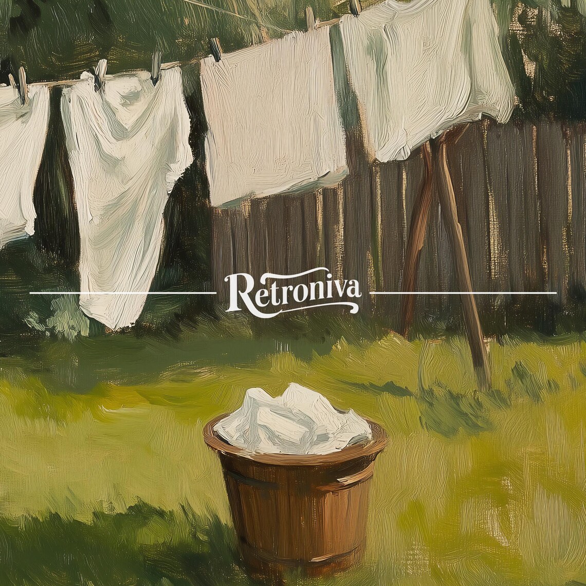Drying Laundry Scene In The Garden, Vintage Art Print - Image 7