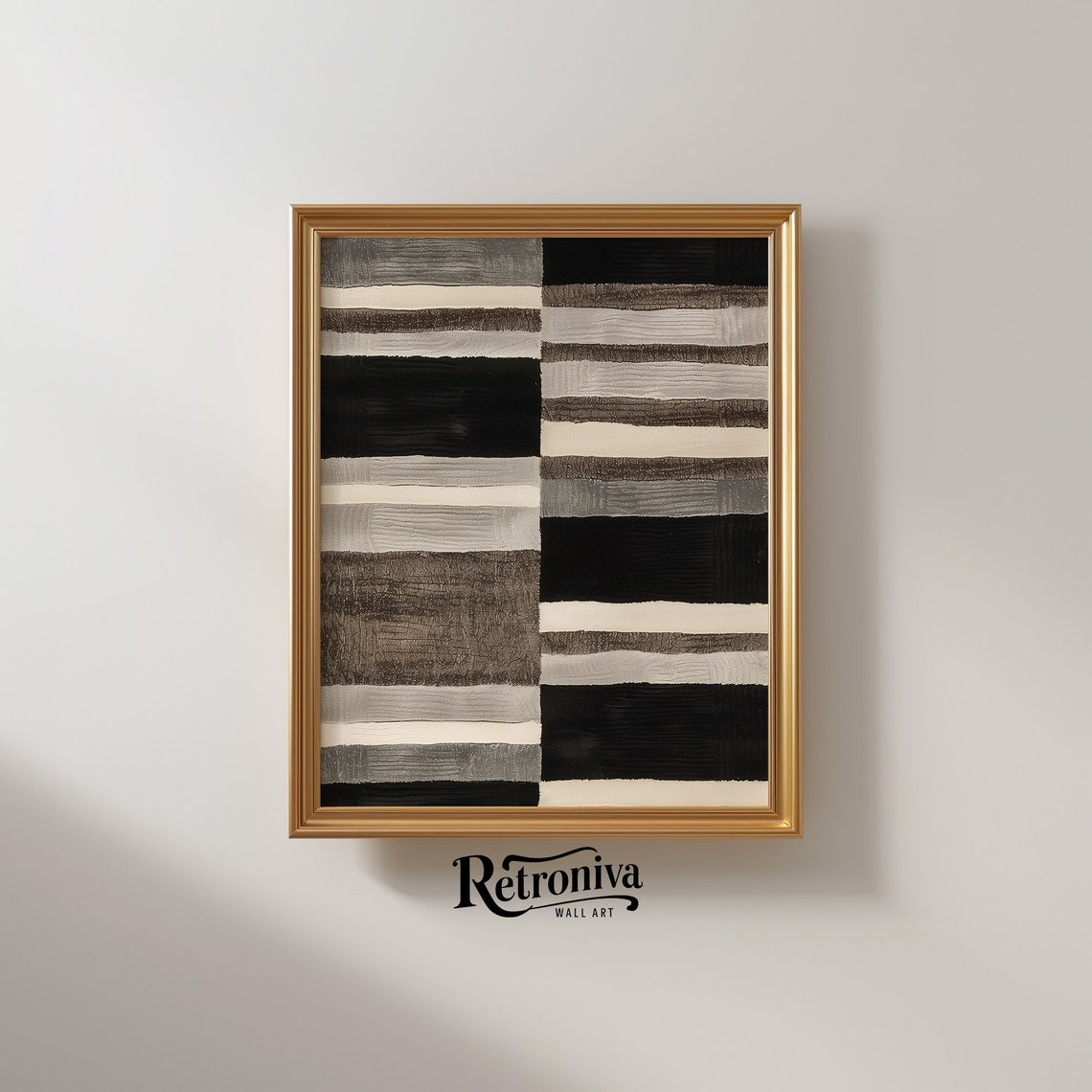 Black And White Striped Blocks Abstract Textured Modern Art Print - Image 2