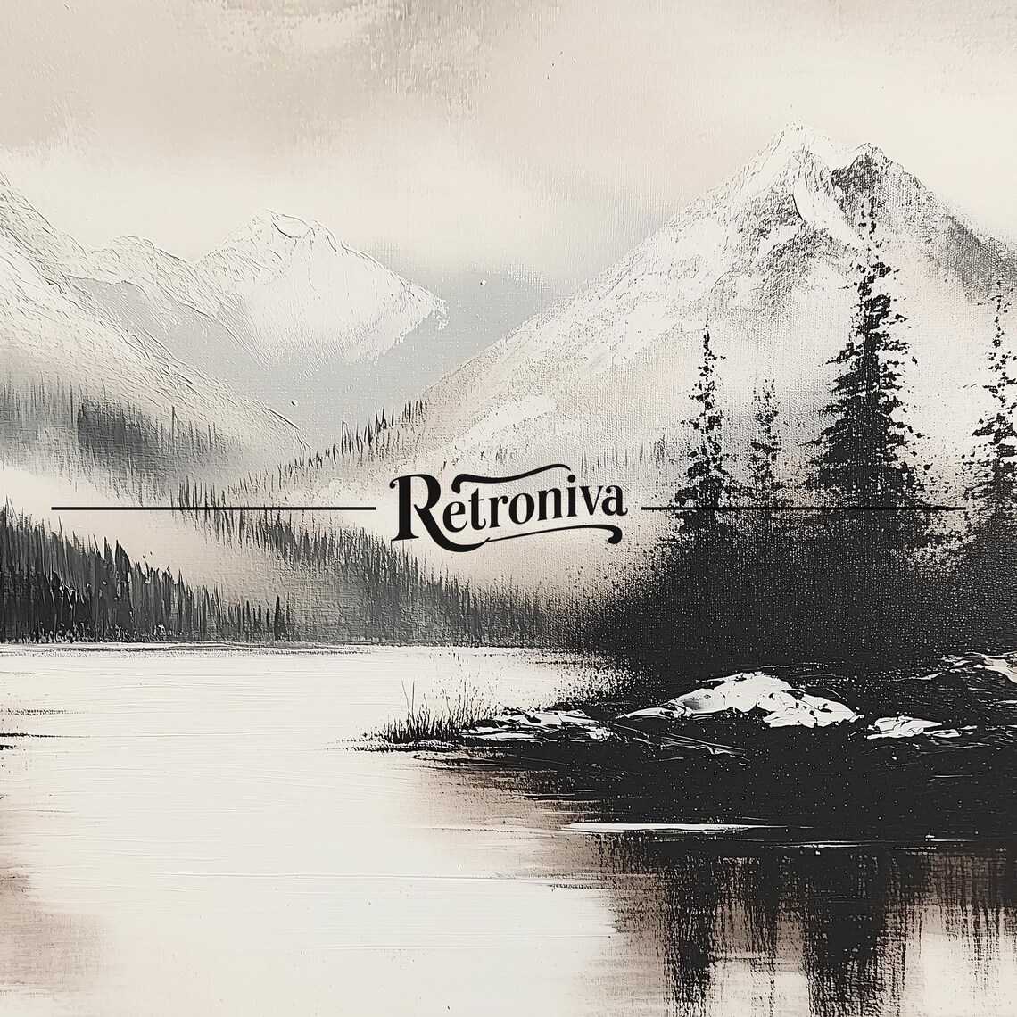 Vintage Snowy Lake Landscape, Rustic Winter Wall Art - Image 7
