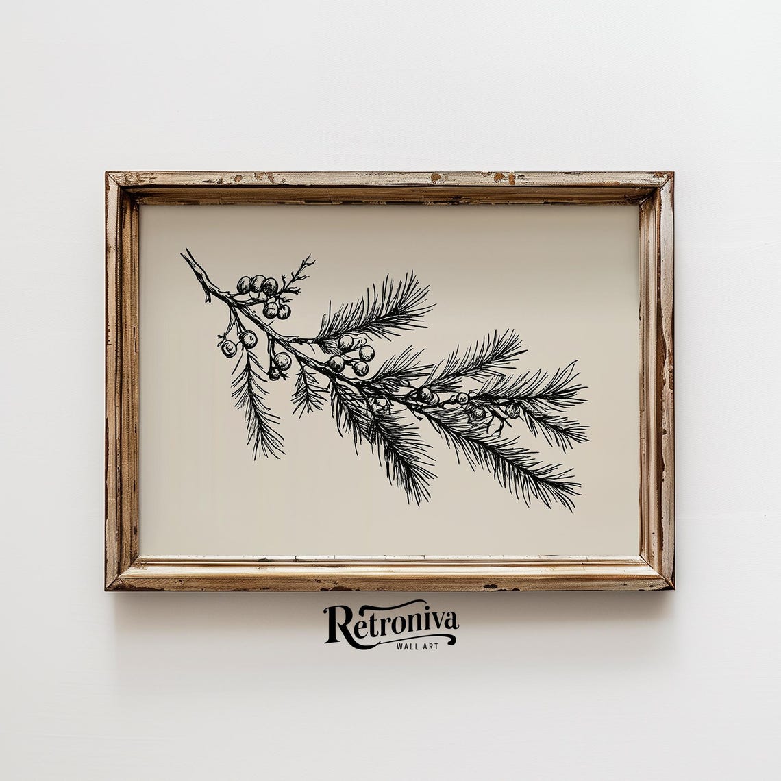 Pine Branch Sketch Minimalist Winter Botanical Line Drawing Poster - Image 4