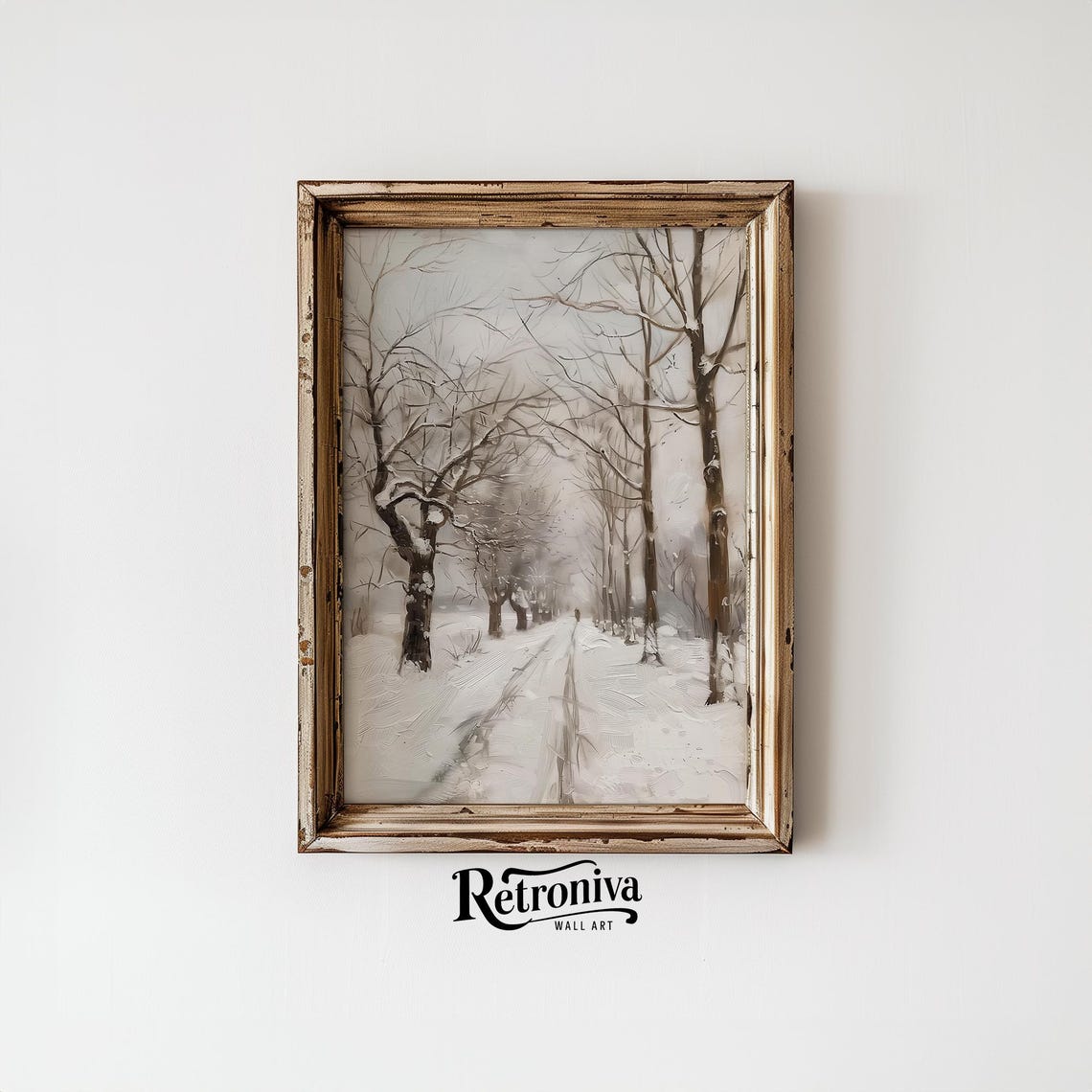 Snowy Country Road Through Bare Winter Trees Vintage Landscape Poster - Image 6