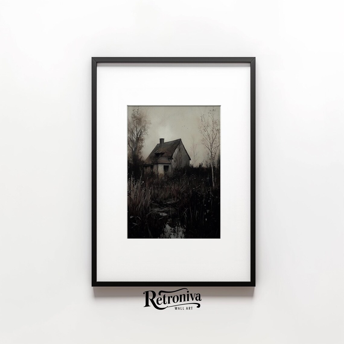 Abandoned Cottage at Night Moody Dark Countryside Painting Poster - Image 6