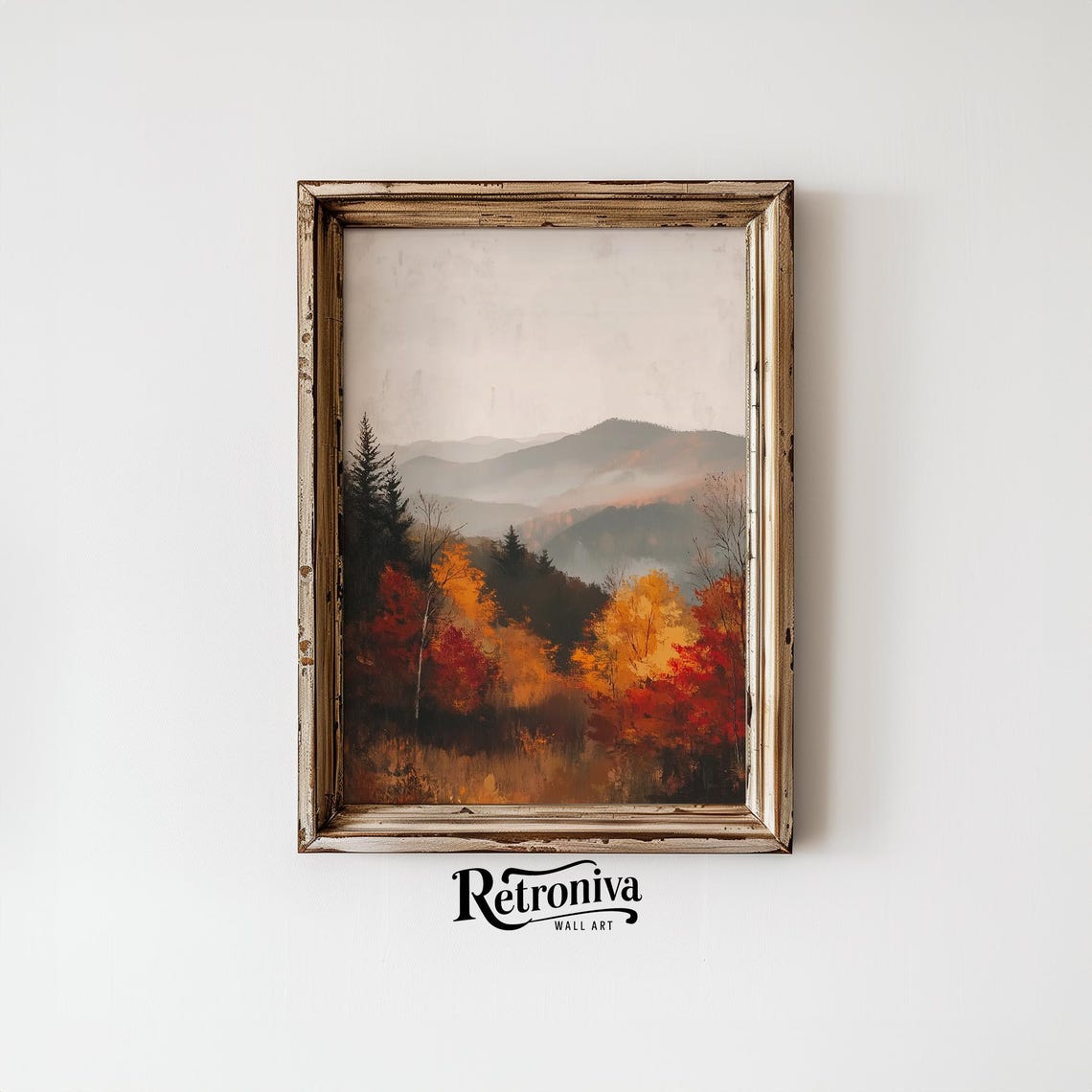 Foggy Autumn Mountain Landscape With Fiery Orange Trees Poster - Image 6