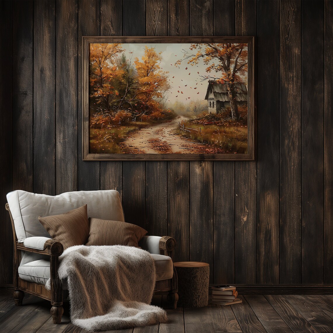Rustic Autumn Landscape Painting, Fall Farmhouse Art Print - Image 3