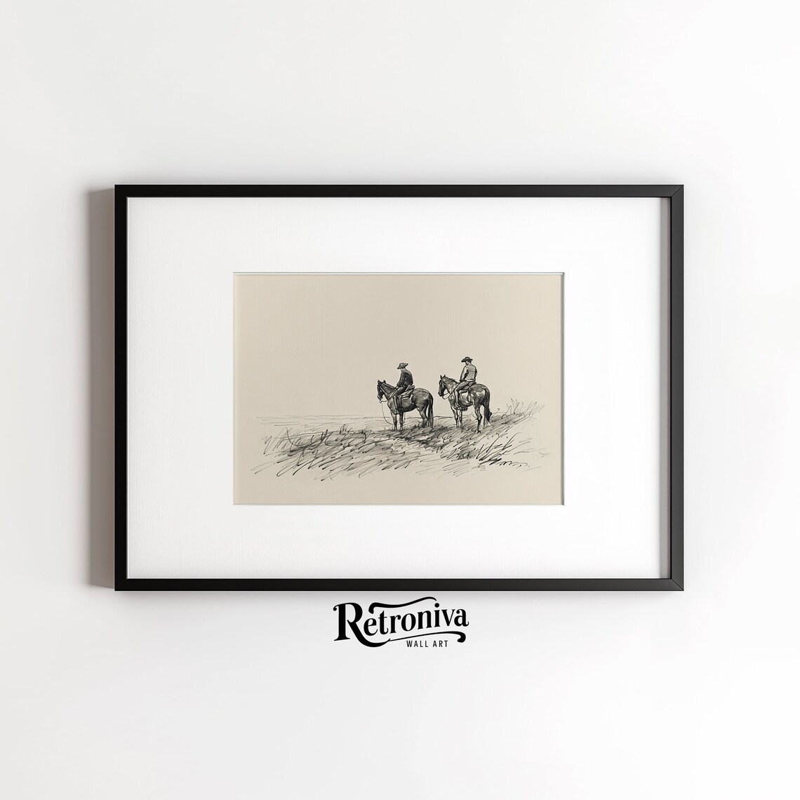 Cowboys On Horses Sketch Print, Vintage Farmhouse - Image 5