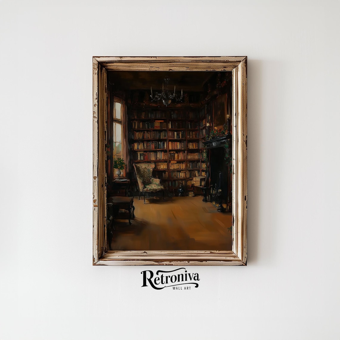 Moody Dark Library Bookshelves Armchair Dark Academia Vintage Room Poster - Image 5