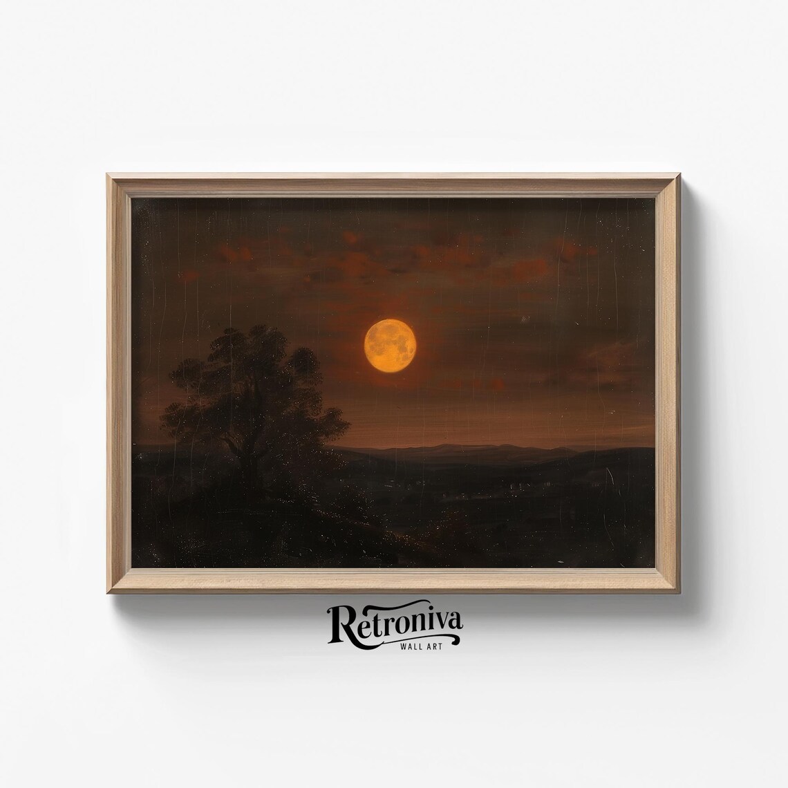 Orange Moon Landscape Vintage Oil Painting Art Print