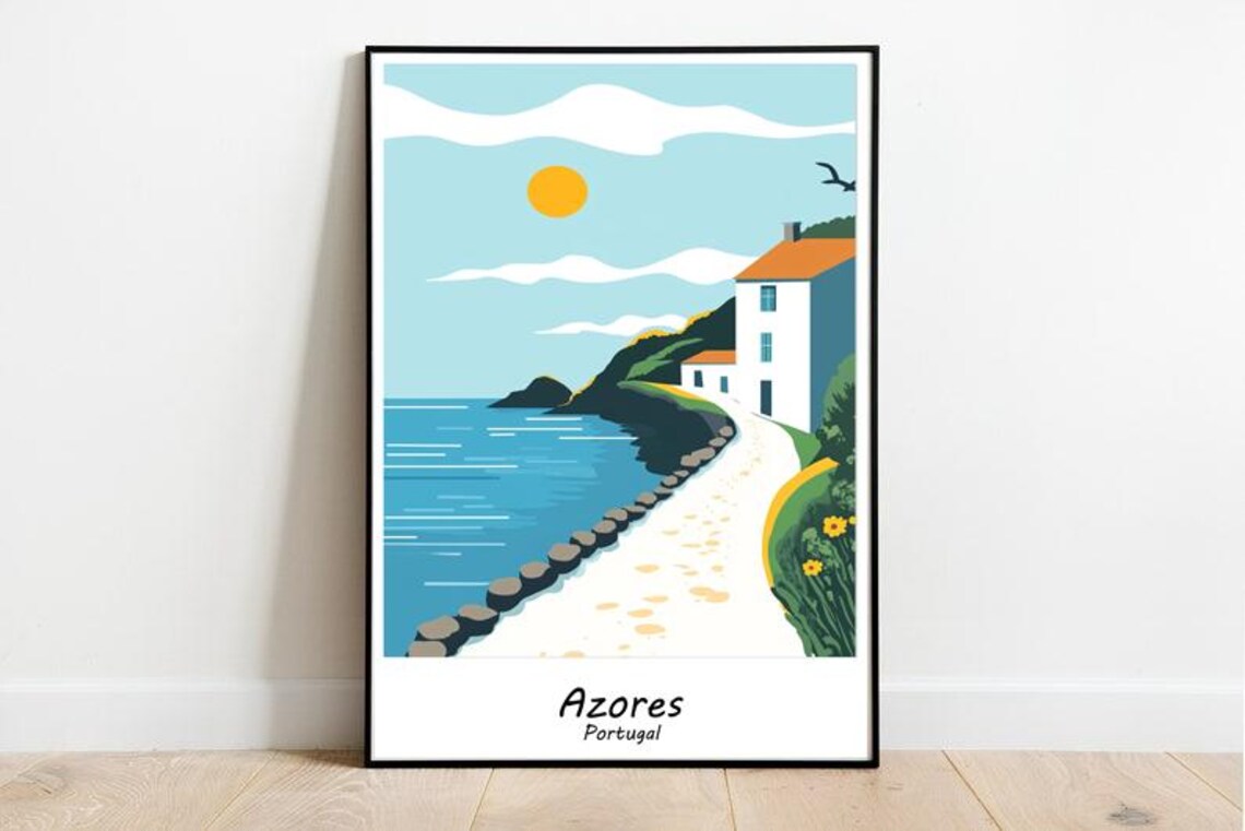 Azores Portugal Green Coastal Hills Atlantic View Travel Poster - Image 2