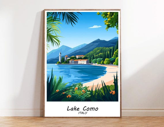 Lake Como Original Print Italy Tourist Poster Wall Home Decor Artwork Traveler Wall Decor Travelers Art Gift Art Of Italy