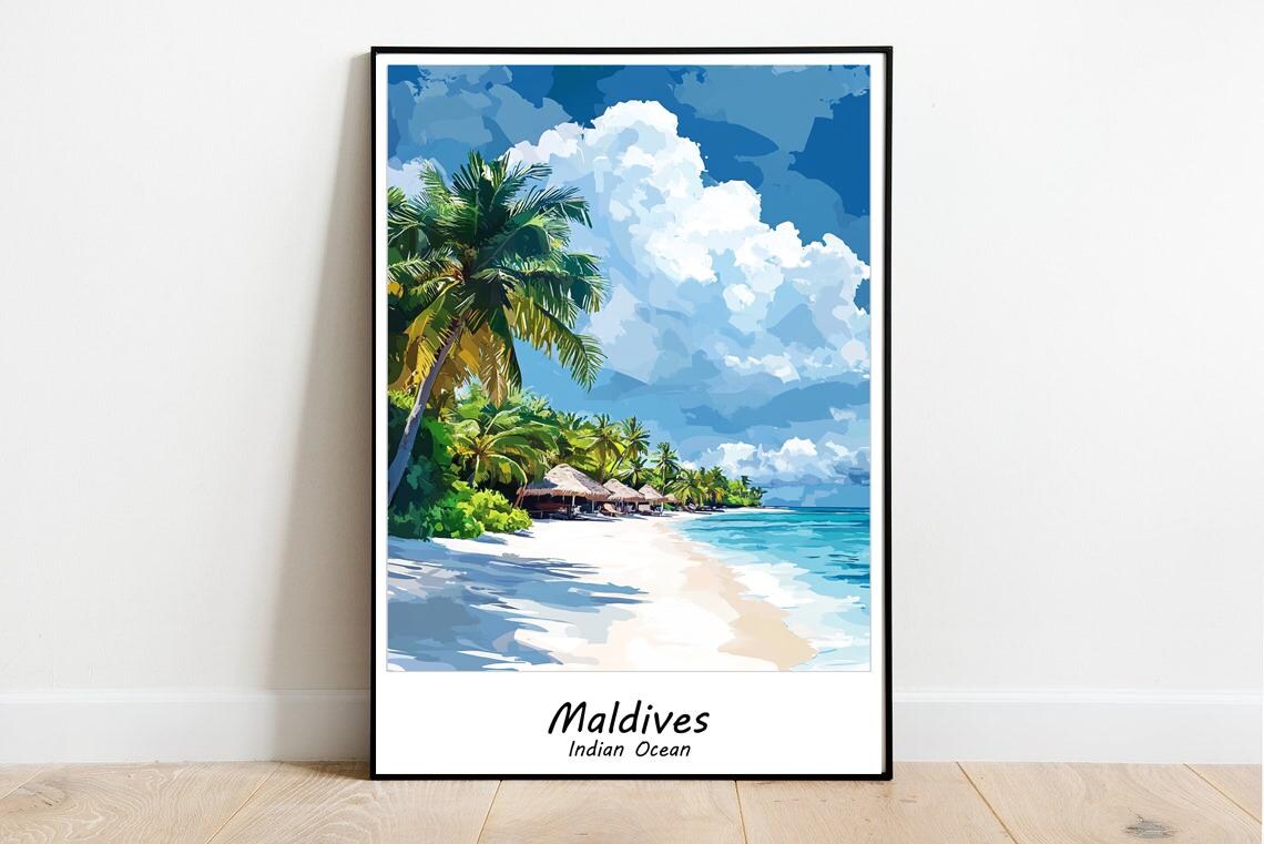 Dreamy Maldives Indian Ocean Tropical White Sand Beach Travel Poster