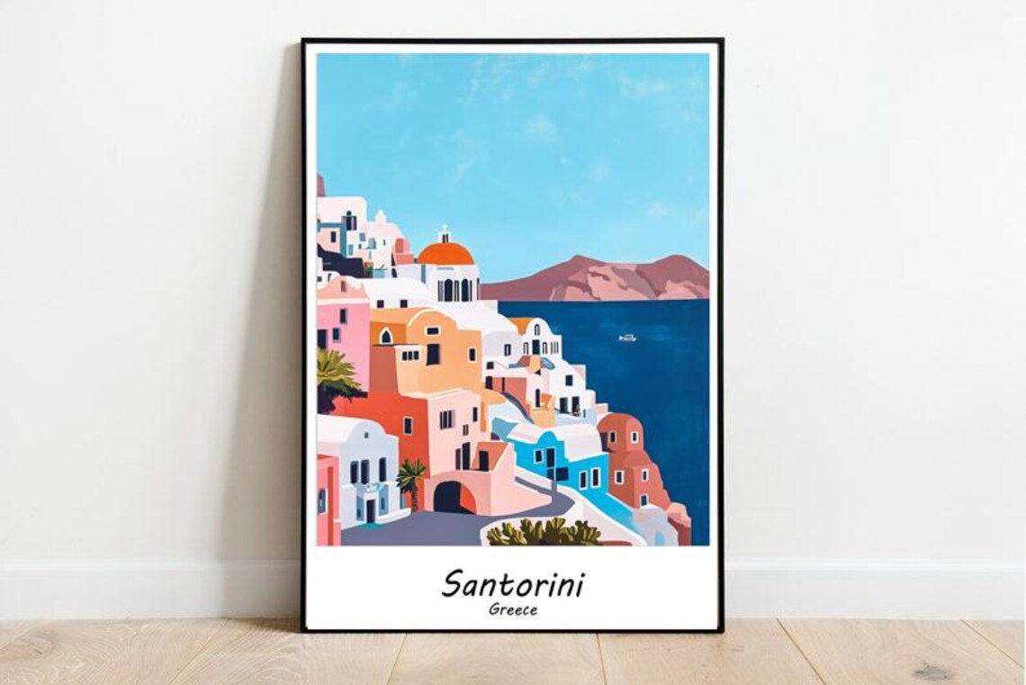 Santorini Greece Travel Poster Santorini Greece Wall Art Santorini Greece Travel Art Santorini Travel Gif Greece Travel Wall Art - Image 3