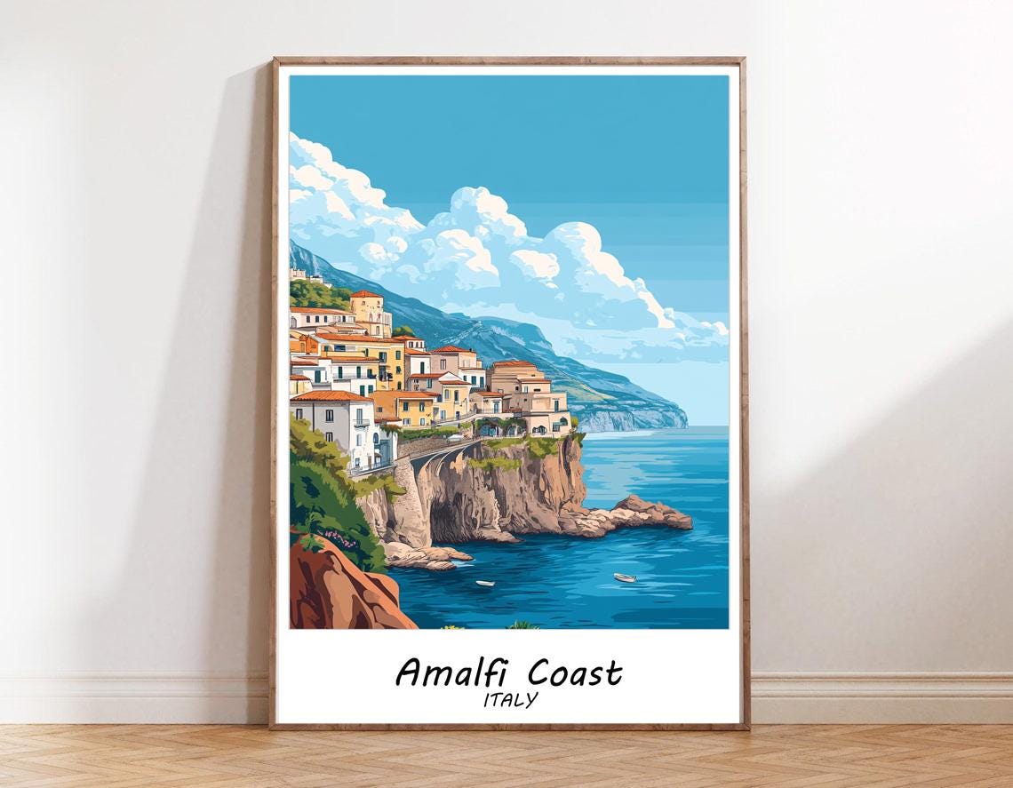 Amalfi Coast Travel Poster Wall Print Amalfi Coast Travel Poster Amalfi Coast Print Italy Tourism Print Amalfi Coast Beach Print - Image 2