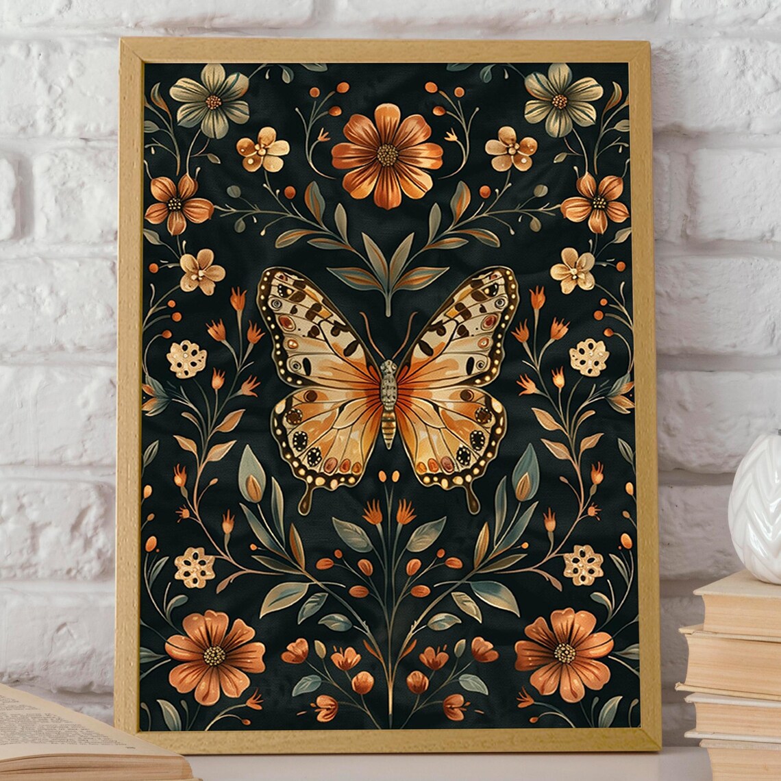 Dark Butterfly and Floral Midnight Botanical Illustration - Image 2