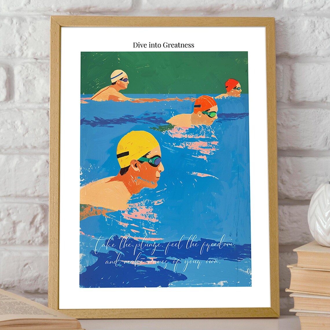 Dive into Greatness Competitive Swimmer Pool Abstract Sport Poster - Image 2