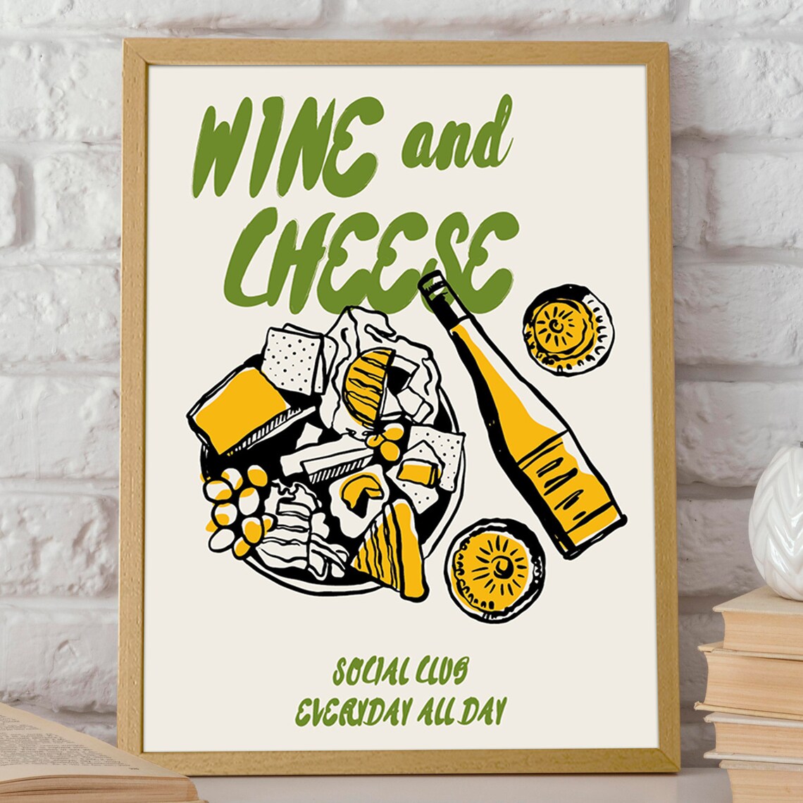 Wine and Cheese Social Club Retro Green Kitchen Wall Decor Poster - Image 2