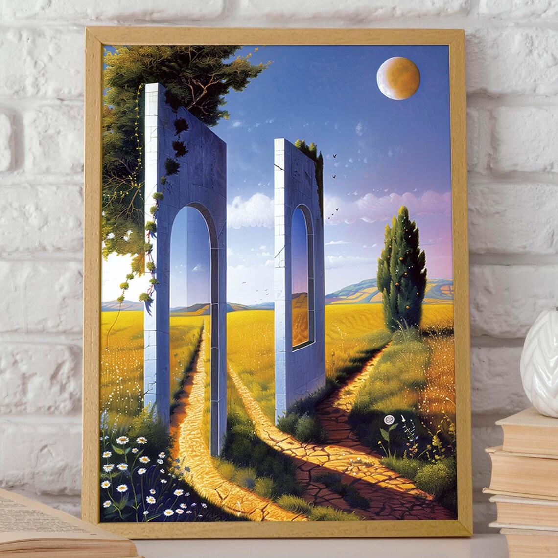 Surreal Stone Gateway Doorway in Golden Wheat Field Art Print - Image 2
