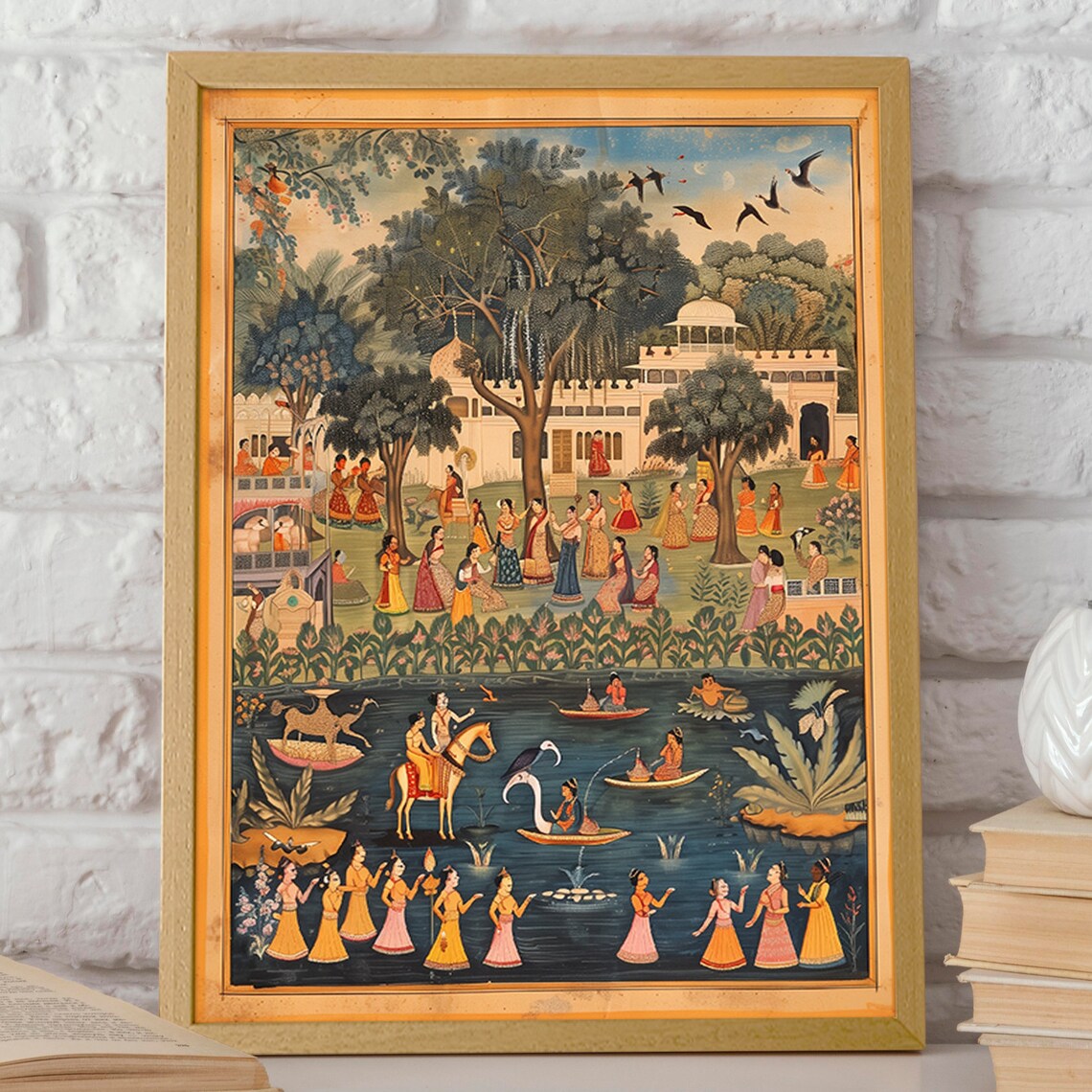 Traditional Indian Pichwai Village Scene Art Print - Image 2