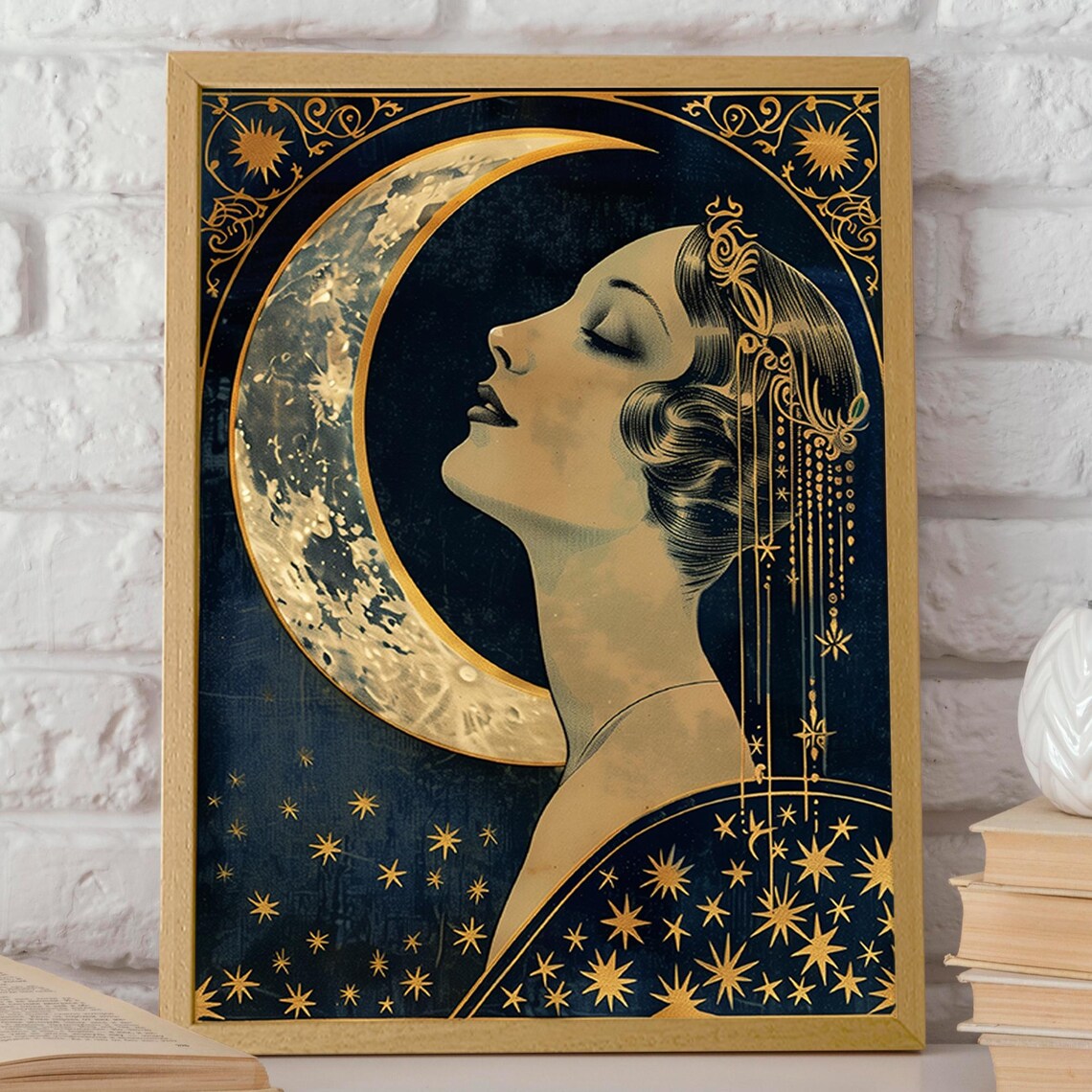 Lady And Moon, Art Deco Celestial Art Print - Image 2