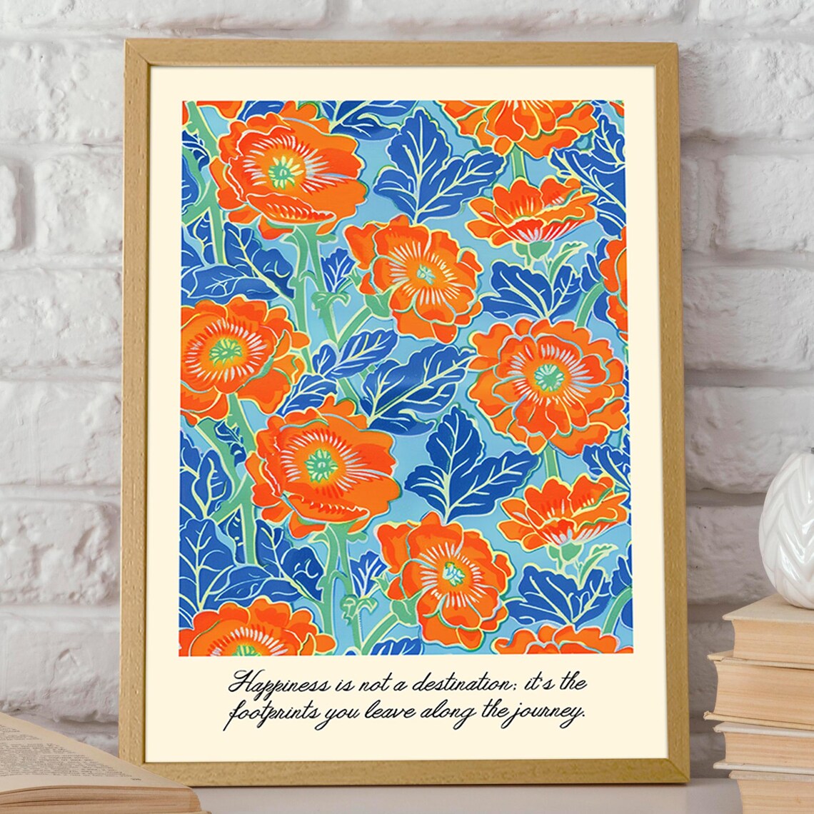 Orange Poppy Modern Floral Pattern Art Print - Image 2