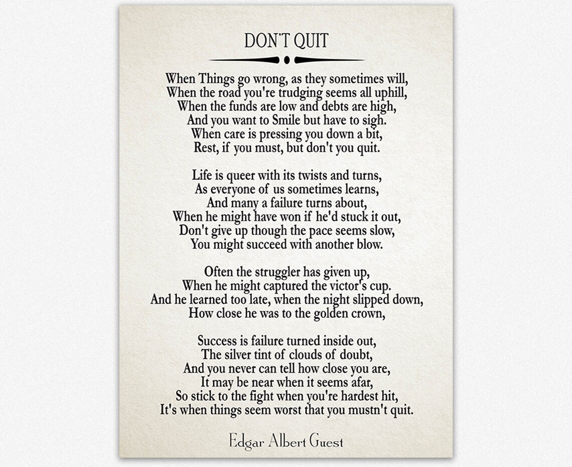 Don't Quit Inspiring Poem by Edgar Albert Guest Motivational Poster - Image 2