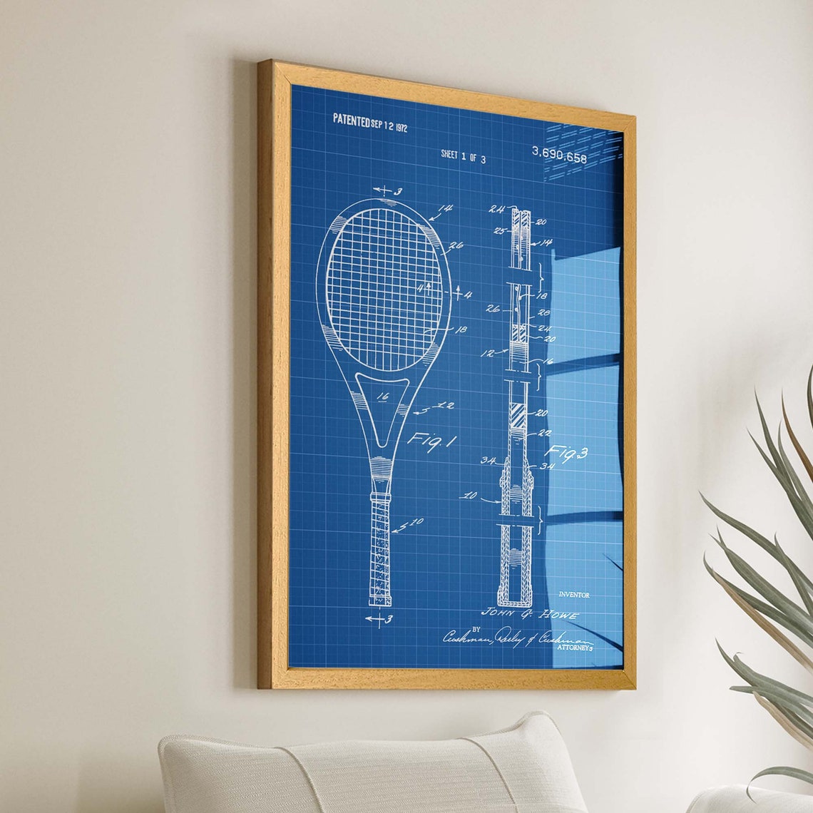 Tennis Racket Patent Poster, Blueprint Art Print - Image 2