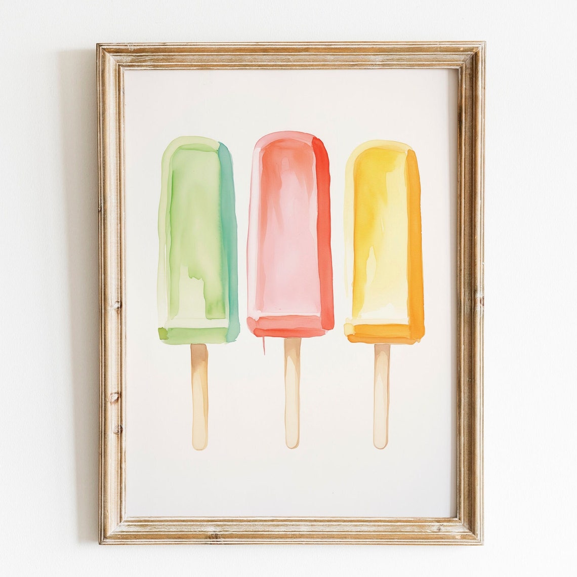 Colorful Watercolor Popsicle Trio Pastel Summer Ice Pop Wall Art