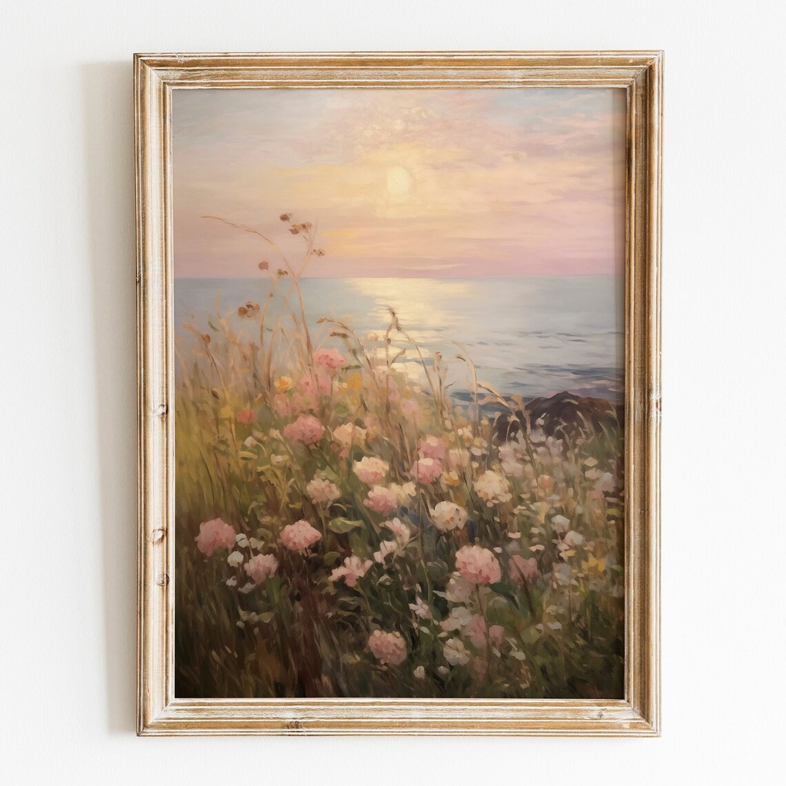 Vintage Coastal Sunset Wildflower Field Art Print