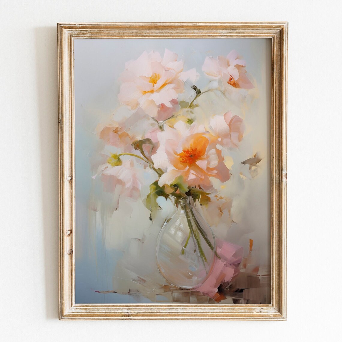 Blush Pink Peonies in Glass Vase Soft Floral Still Life Poster