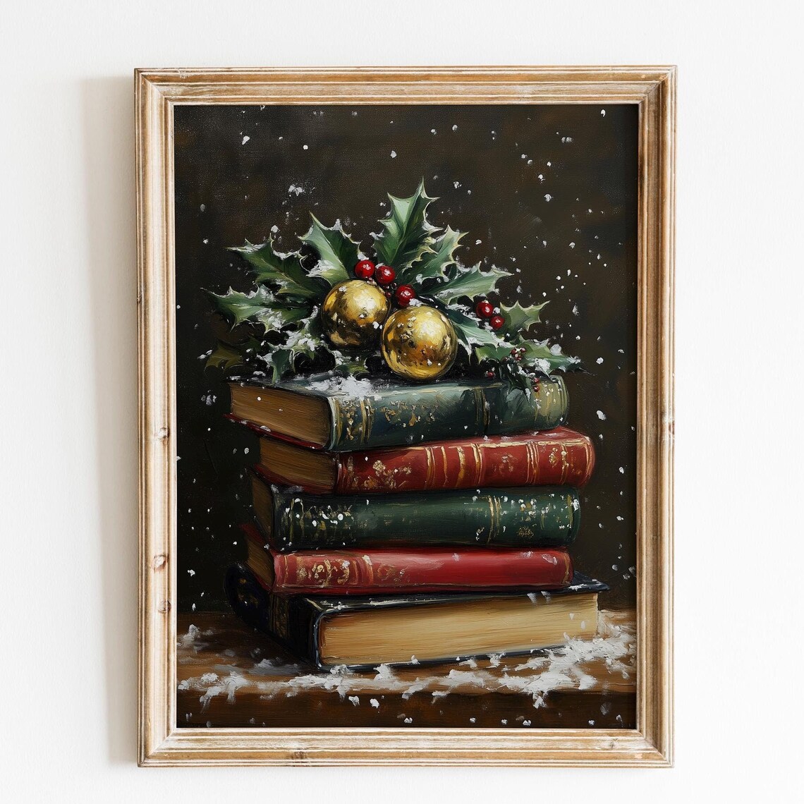 Snowy Christmas Book Art Wall Art Winter Vintage Christmas Print Winter Print Oil Painting Dark Academia Decor Holiday