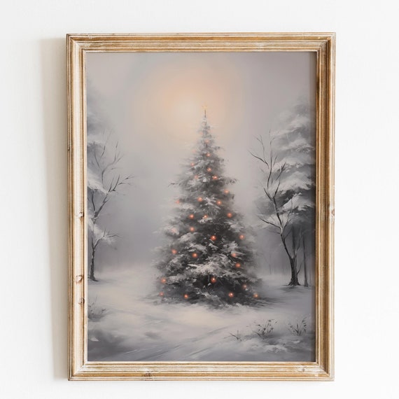 Moody Christmas Decor Vintage Christmas Tree Art Snowy Forest Wall Art Christmas Wall Art Holiday Decor Winter Nature Wall Art Print