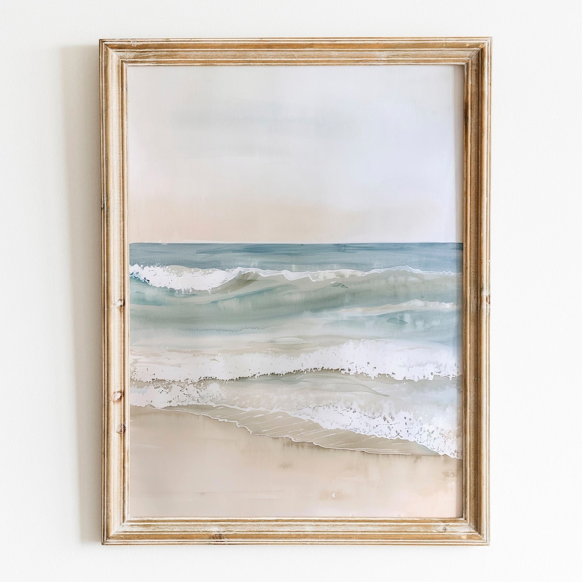 Vintage Neutral Beach Painting, Rustic Coastal Landscape