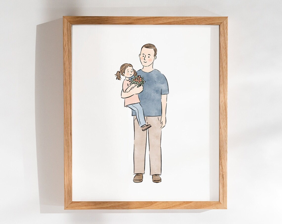 Custom Father N Daughter Portrait Father N Child Illustration Family Portrait Illustration Minimal Watercolor Line Art Family Drawing