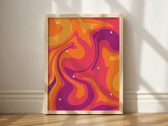 Marbled Print Wall Art Abstract Groovy Living Room Decor Illustrated Prints Gen Z
