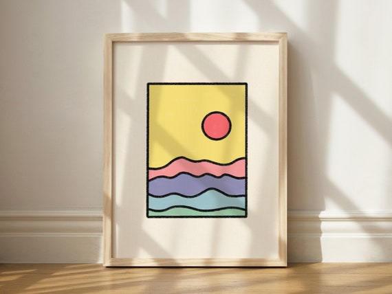 Abstract Sunset Print Boho Wall Decor Bold Art Stained Glass Colorful Western Home