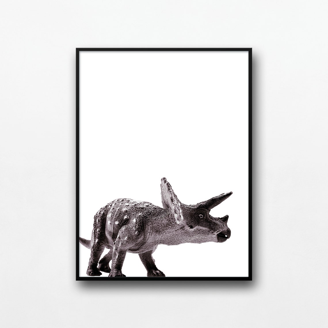 Triceratops Dinosaur Toy Side View Black White Kids Nursery Poster
