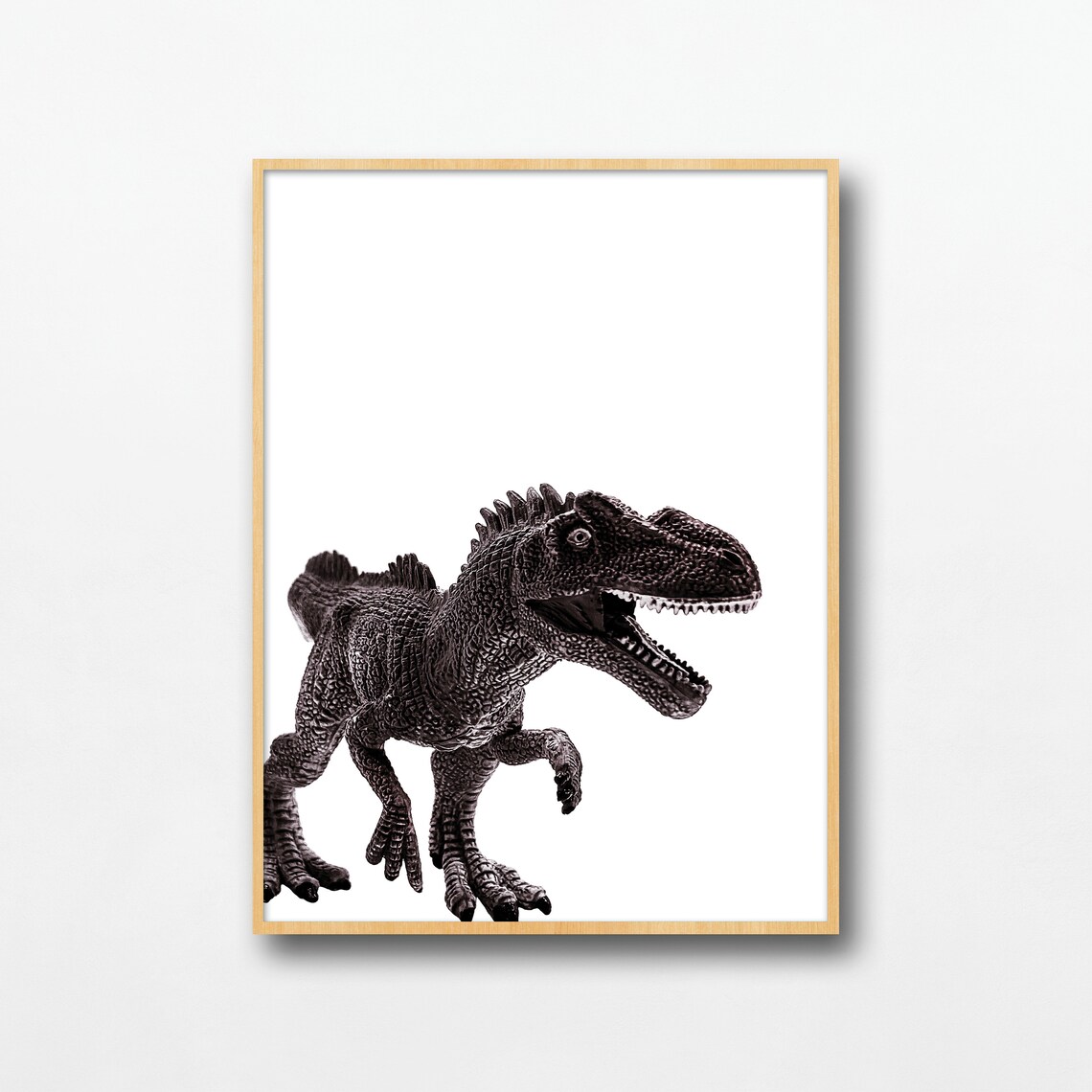 Roaring Carnivore Dinosaur Toy Black White Photo Kids Room Poster - Image 2