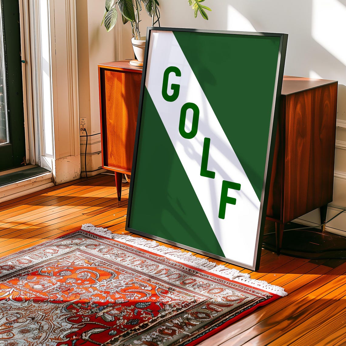GOLF Diagonal Stripe Green White Modern Minimalist Sports Wall Poster - Image 3
