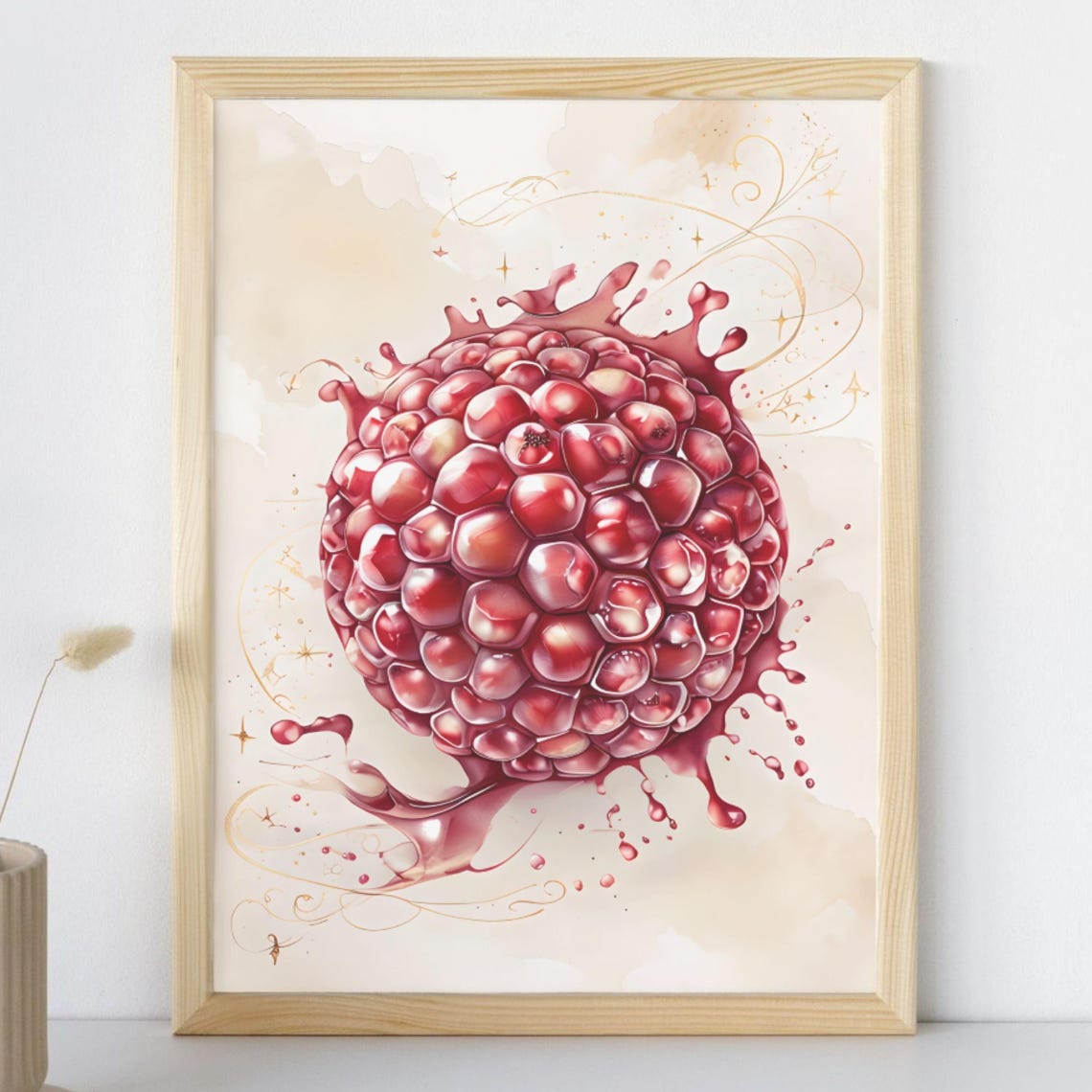 Pomegranate Wall Art Kitchen Decor Fruit Illustration Boho Botanical Print