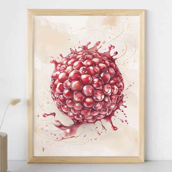 Pomegranate Wall Art Kitchen Decor Fruit Illustration Boho Botanical Print