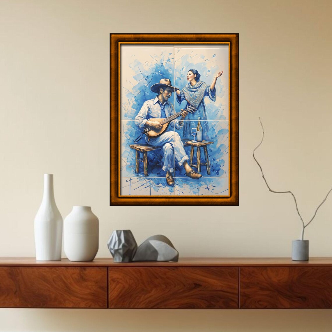 Portuguese Fado Guitarist Singer Blue Tile Lisbon Music Art Poster
