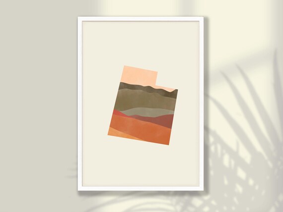 Utah Boho Watercolor State Map Layered Warm Desert Sunset Tones Poster