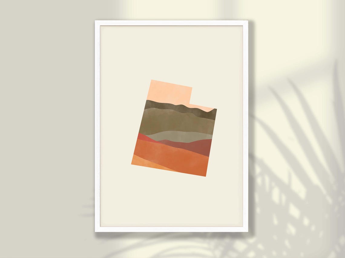 Utah Boho Watercolor State Map Layered Warm Desert Sunset Tones Poster